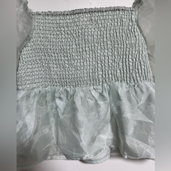 Japna Mint Green Puff Sleeve Smocked Peplum Top - Size M - Picture 8 of 10